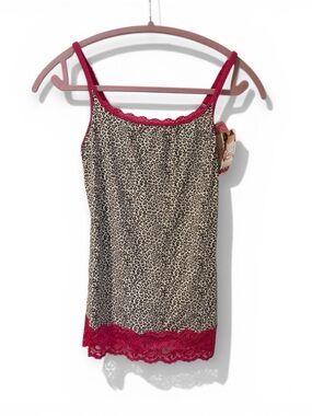 Leopard Print Cami with Pink Lace Trim